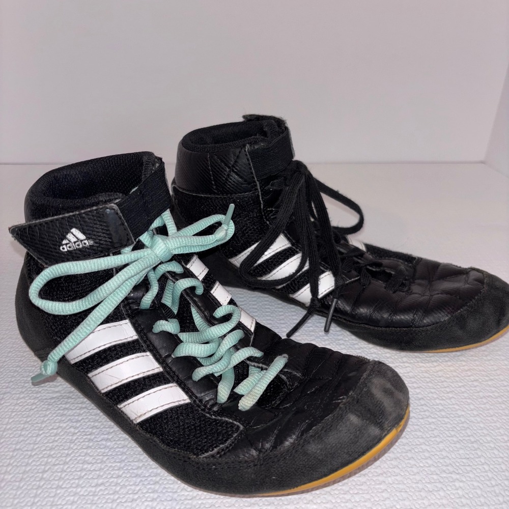 Adidas Wrestling Shoes Black White Stripes Youth Size 5 Athletic Sneakers - Picture 4 of 7